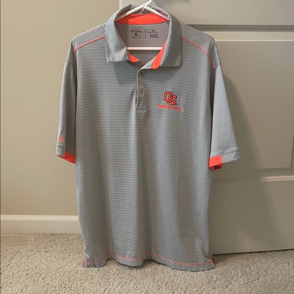 Antigua Men's Oregon State Polo in Gray with Orange Highlights